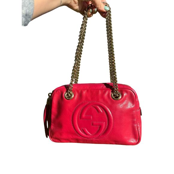 Gucci Raspberry Pink Soho Chain Strap Patent Leather - Picture 1 of 15